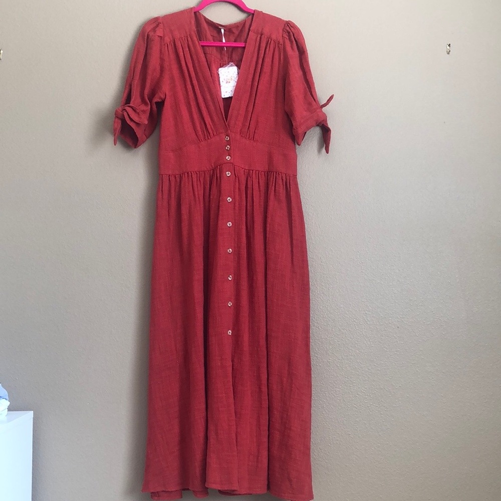 Burnt Orange Midi Length Dress